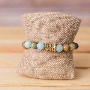 Handmade Amazonite Gemstone Stretch Bracelet with Crenelated Spacer - Swara Jewelry