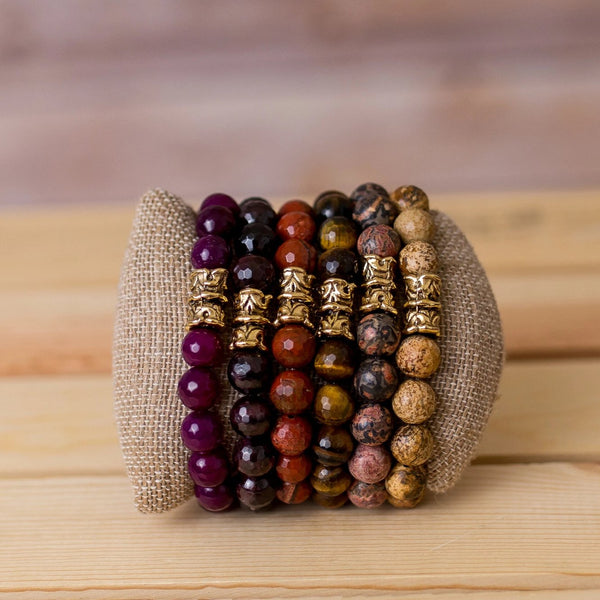 Gemstone Stretch Bracelet with Crenelated Spacer - Swara Jewelry