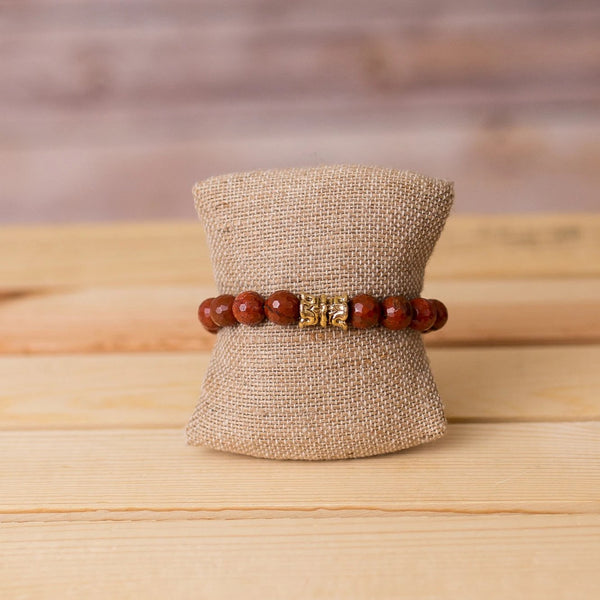 Handmade Gemstone Stretch Bracelet with Crenelated Spacer - Swara Jewelry