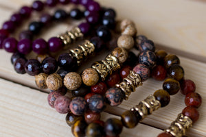 Gemstone Stretch Bracelet with Crenelated Spacer - Swara Jewelry