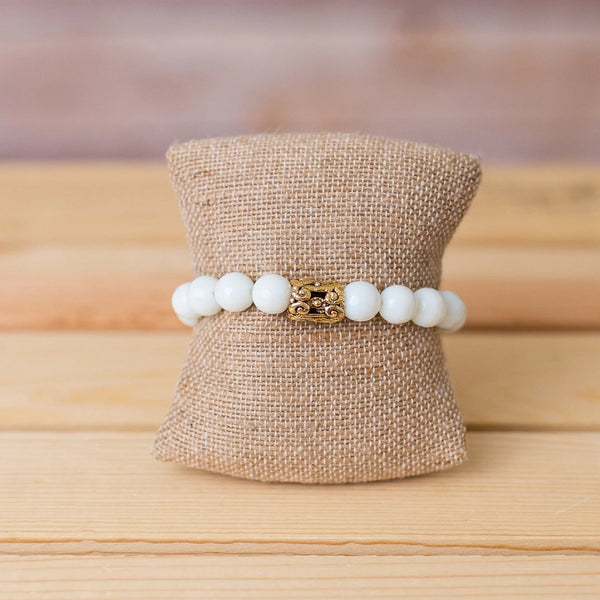 Gemstone Stretch Bracelet with Floral Spacer - Swara Jewelry
