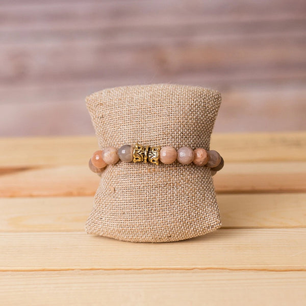 Gemstone Stretch Bracelet with Crenelated Spacer - Swara Jewelry
