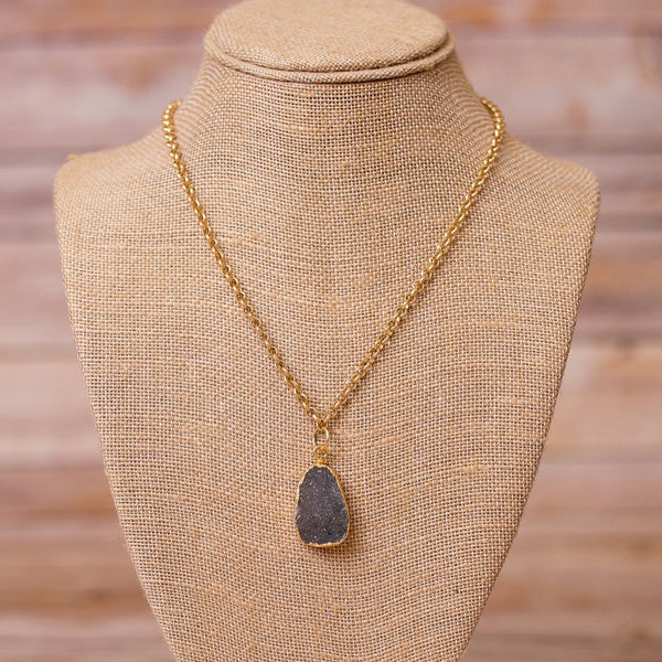 Gold Plated Necklace with Druzy Pendant - Swara Jewelry