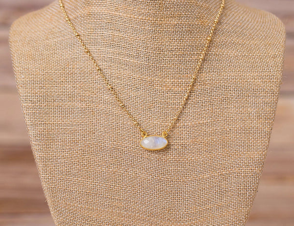 Petite Gold Necklace with Natural Moonstone Pendant