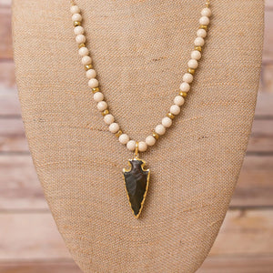 Gold Plated Chain with Natural Gemstones and Arrowhead Pendant - Swara Jewelry