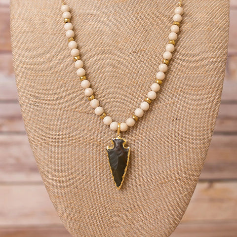 Gold Plated Chain with Natural Gemstones and Arrowhead Pendant - Swara Jewelry
