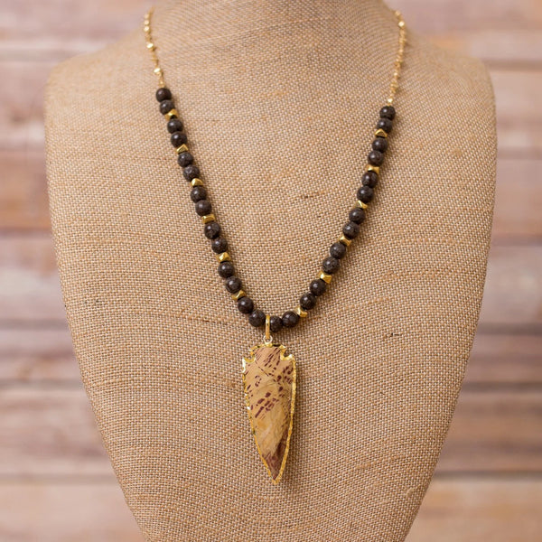 Gold Plated Chain with Natural Gemstones and Arrowhead Pendant - Swara Jewelry