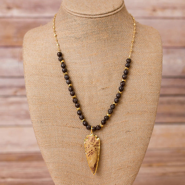 Gold Plated Chain with Natural Gemstones and Arrowhead Pendant - Swara Jewelry