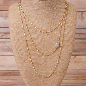 Triple Strand Layered Necklace with Druzy Pendant - Swara Jewelry