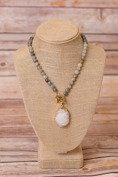Fully Beaded Labradorite Necklace with Druzy Pendant - Swara Jewelry