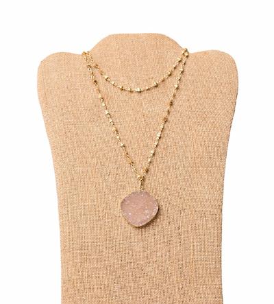 Druzy Pendant Gold Necklace - Handmade