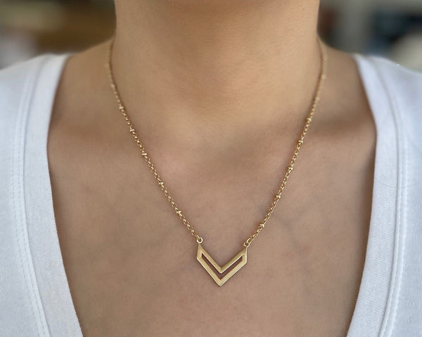 Petite Gold Necklace with Chevron Pendant