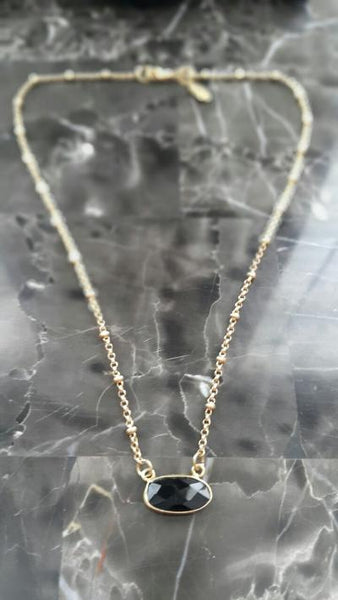 Petite Necklace with Black Agate Pendant