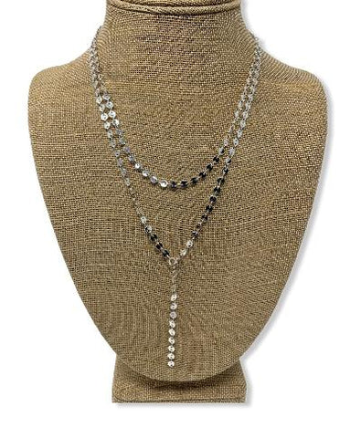 Silver Double Layer Lariat Necklace - Handmade