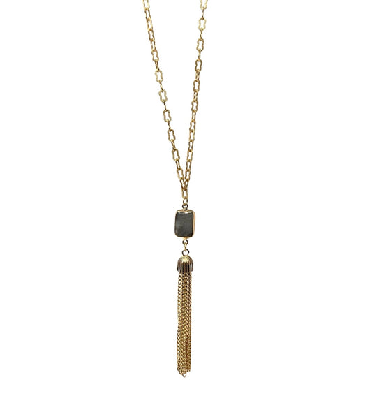 Long Tassel Necklace with Gemstone